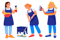 cleaning staff with supplies