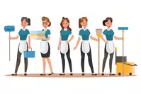 housekeepers with cleaning supplies