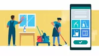 housekeeping app on phone with cleaners