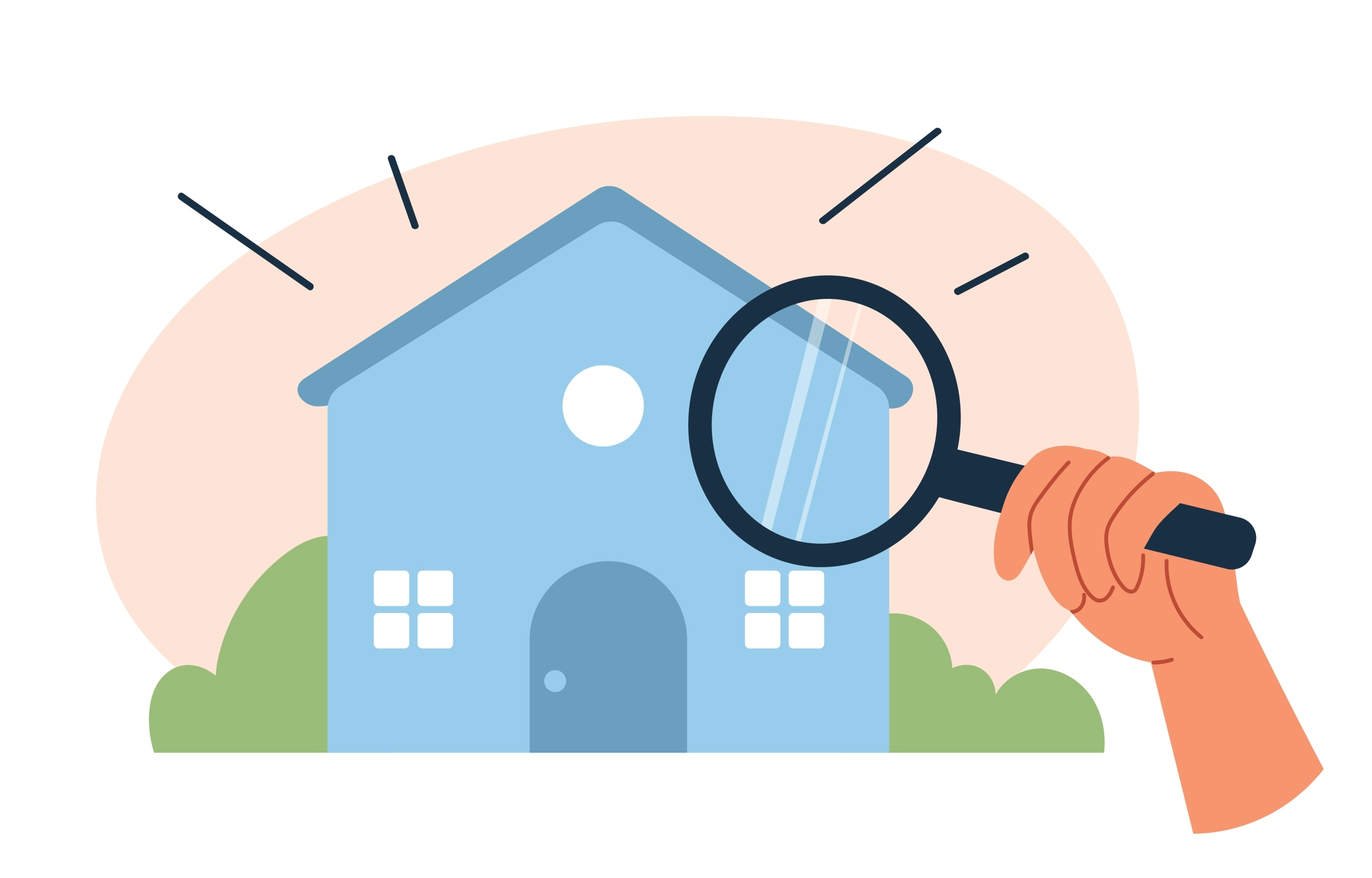 holding magnifying glass over rental home