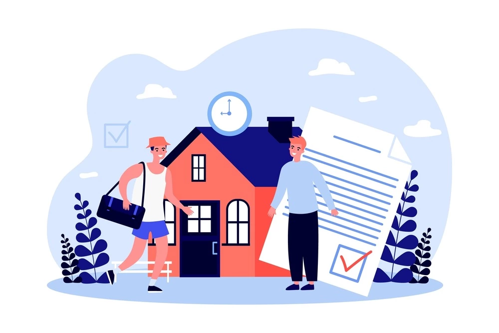 vacation rental owner and guest with contract