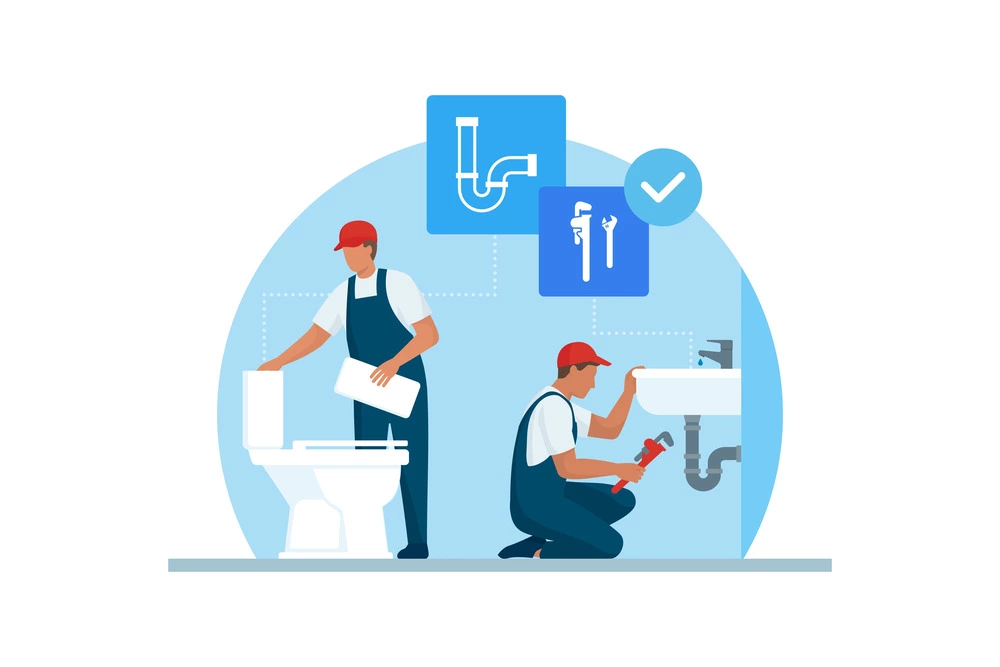 inspecting plumbing in bathroom