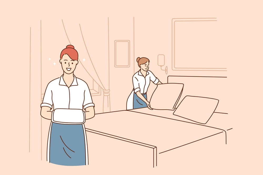 housekeepers making bed