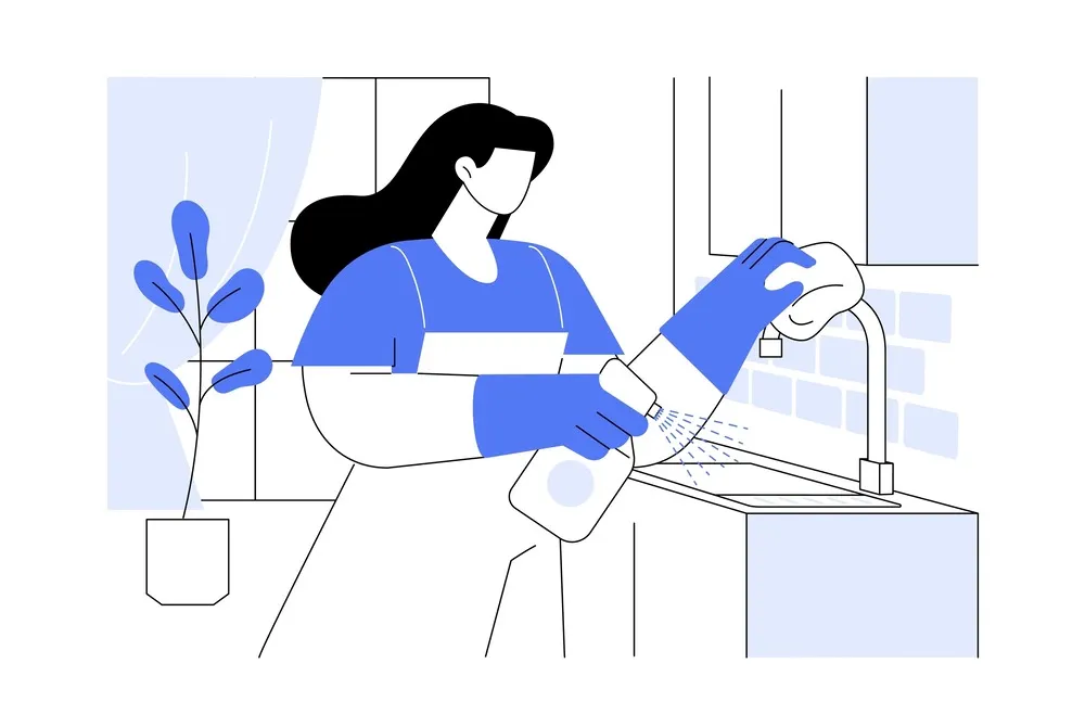 cleaning kitchen sink with spray