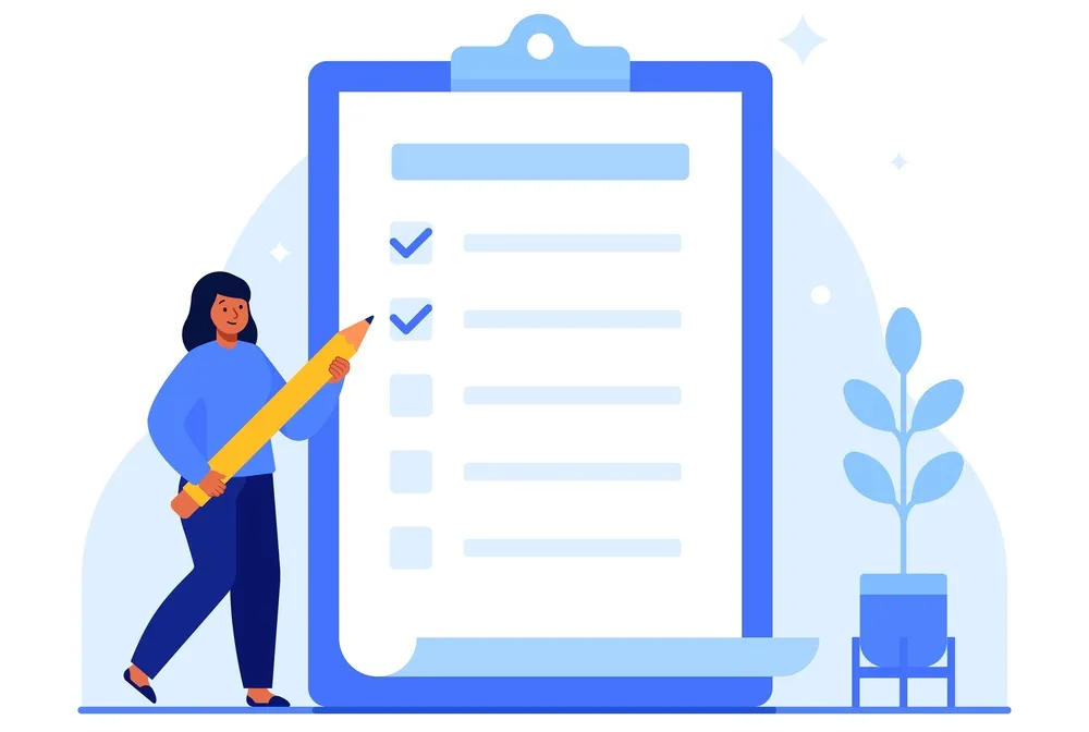 woman with pencil checking off items on checklist